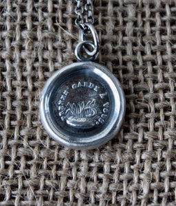 Sterling silver Antique wax seal pendant.  Snakes in the grass, warning.  Beware, protection pendant.
