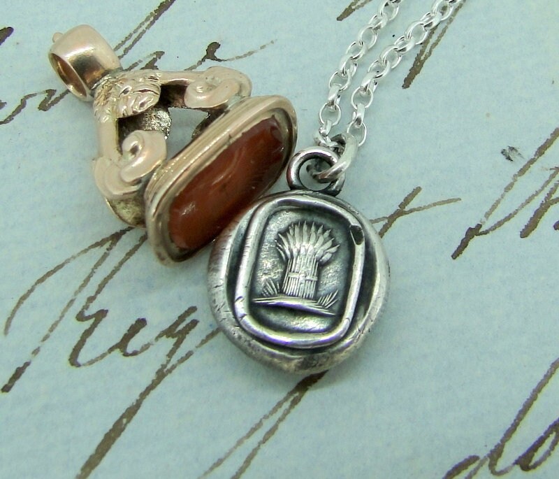 harvesting your dreams, Antique wax seal impression, pendant and chain 100% sterling silver.