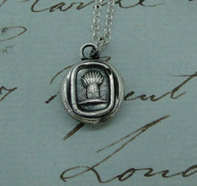 Load image into Gallery viewer, harvesting your dreams, Antique wax seal impression, pendant and chain 100% sterling silver.