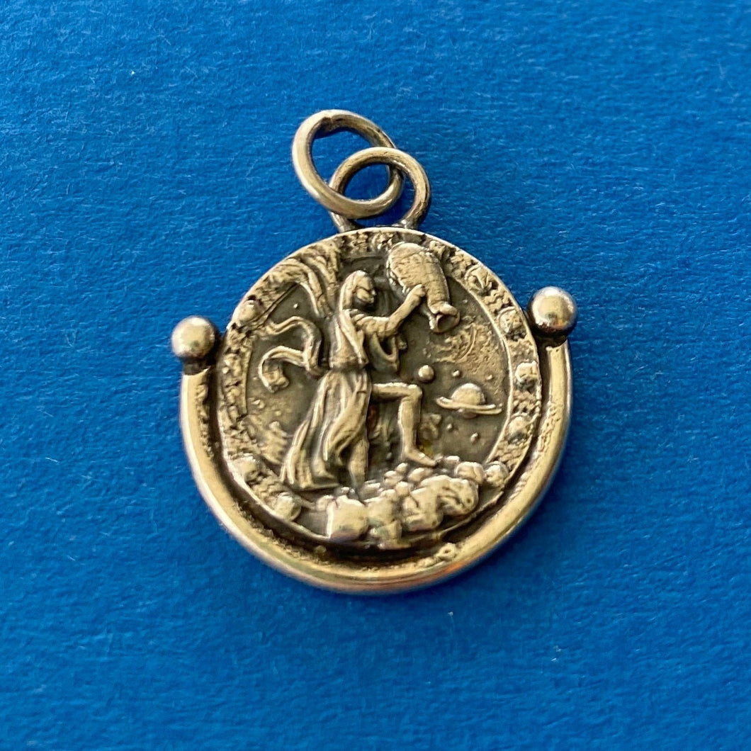 Aquarius  handmade sterling silver pendant. Zodiac sign coin necklace.