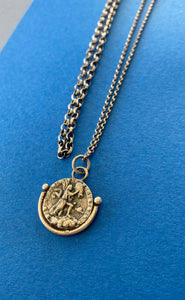 Aquarius  handmade sterling silver pendant. Zodiac sign coin necklace.