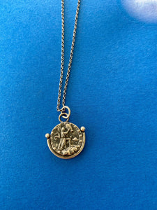 Aquarius  handmade sterling silver pendant. Zodiac sign coin necklace.