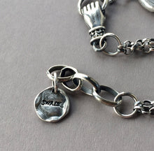 Load image into Gallery viewer, Victorian style bracelet, charm bracelet with antique wax letter seal amulets. solid silver chunky bracelet.