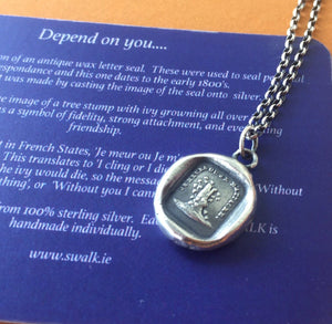 Faithful Ivy pendant. &#39;I cling or I die. Antique wax letter seal pendant.