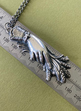Load image into Gallery viewer, Monster Memento Mori , Victorian mourning hand pendant and chain.  Hand holding wrath.  Enormous statement  sterling silver pendant .