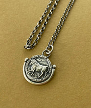Load image into Gallery viewer, Taurus handmade sterling silver pendant. Zodiac sign coin necklace.