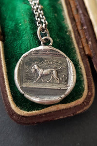 dog pendant, victorian hunting dog scene. Antique wax seal jewelry. handmade sterling pendant. man&#39;s best friend.