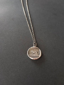 dog pendant, victorian hunting dog scene. Antique wax seal jewelry. handmade sterling pendant. man&#39;s best friend.