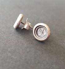 Load image into Gallery viewer, Tiny Sterling Silver, Wax seal impression, antique squirrel stud earrings.