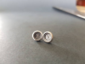 Tiny Sterling Silver, Wax seal impression, antique squirrel stud earrings.