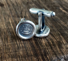 Load image into Gallery viewer, Sterling silver cufflinks, such is life ship rough seas  Antique wax letter seal jewelry.  wax letter seal cufflinks.