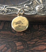 Load image into Gallery viewer, God Feeds the Ravens…. Solid 9k yellow gold antique wax letter seal. Religious pendant featuring a crow or raven