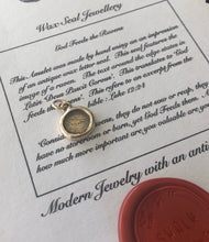 Load image into Gallery viewer, God Feeds the Ravens…. Solid 9k yellow gold antique wax letter seal. Religious pendant featuring a crow or raven