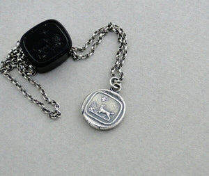 dog pendant, victorian hunting dog scene.  Antique wax seal jewelry. handmade sterling pendant.  man&#39;s best friend.