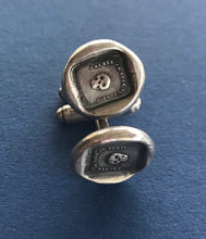 Load image into Gallery viewer, Mortality cufflinks, skull, &#39;as you are so once was I&#39; sterling silver cufflinks. swalk, antique wax letter seal impression