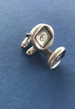 Load image into Gallery viewer, Mortality cufflinks, skull, &#39;as you are so once was I&#39; sterling silver cufflinks. swalk, antique wax letter seal impression