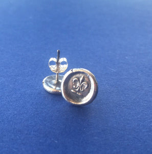 Fleur de Lis, antique wax seal stamp, Sterling silver stud earrings, small earrings, flower earrings, petite earrings, antique earrings,