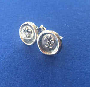 Fleur de Lis, antique wax seal stamp, Sterling silver stud earrings, small earrings, flower earrings, petite earrings, antique earrings,