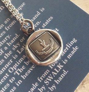 Sterling silver Antique wax letters seal pendant, Heavenly rewards, Christian jewelry,
