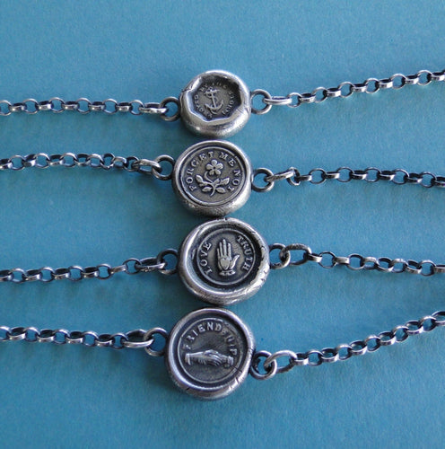 Bracelet, Antique Wax seal Amulet, bracelet, various sizes, sterling silver.