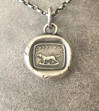 Load image into Gallery viewer, Faithful dog pendant.  Very small antique wax letter seal amulet.  Dog lovers necklace.