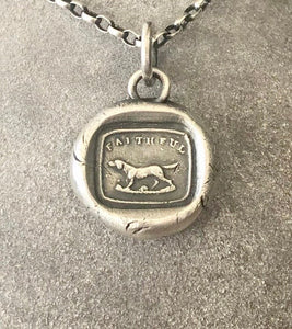 Faithful dog pendant.  Very small antique wax letter seal amulet.  Dog lovers necklace.