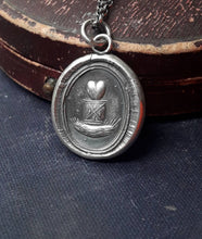Load image into Gallery viewer, heart pendant - heart beat. Georgian antique wax letter seal pendant.  Sterling wax seal jewelry.  Clever pendant - Play on words.