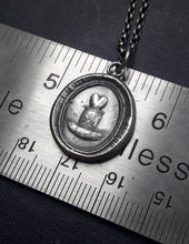 Load image into Gallery viewer, heart pendant - heart beat. Georgian antique wax letter seal pendant.  Sterling wax seal jewelry.  Clever pendant - Play on words.