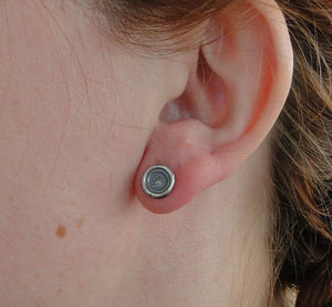 Tiny Sterling Silver earrings, small stud earrings, Wax seal impression, antique &#39;Beehive&#39; industry and diligence&#39;