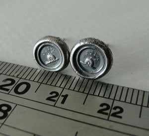 Tiny Sterling Silver earrings, small stud earrings, Wax seal impression, antique &#39;Beehive&#39; industry and diligence&#39;
