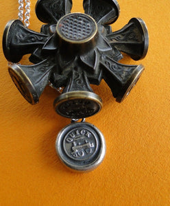 Train pendant,  Antique wax letter seal, Sterling silver handmade pendant. motto necklace with &#39;quick&#39;.