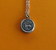 Load image into Gallery viewer, Train pendant,  Antique wax letter seal, Sterling silver handmade pendant. motto necklace with &#39;quick&#39;.