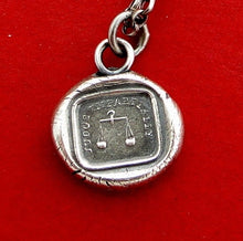 Load image into Gallery viewer, judge impartially..... antique wax seal, sterling silver, necklace, motto