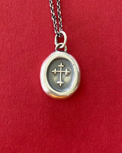 Christian Budded Cross.  Father, Son, Holy Spirit.  Holy Trinity cross.  Sterling silver antique wax letter seal impression.