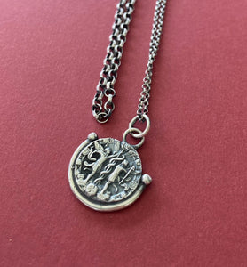 Gemini handmade sterling silver pendant. Zodiac sign coin necklace.