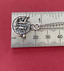 Gemini handmade sterling silver pendant. Zodiac sign coin necklace.