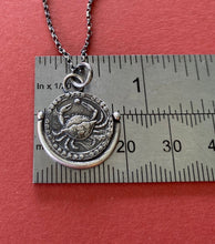 Load image into Gallery viewer, Cancer handmade sterling silver pendant. Zodiac sign coin necklace.