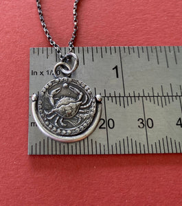 Cancer handmade sterling silver pendant. Zodiac sign coin necklace.