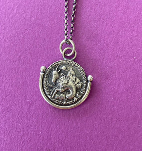Capricorn  handmade sterling silver pendant. Zodiac sign coin necklace.