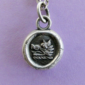 Sterling silver, handmade, Wax Seal Pendant, Bravery and Perseverance, Boars head,  100% Sterling silver Antique image