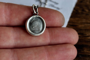 Liberty pendant, sterling silver antique wax letter seal. Bird and cage &#39;;Freedom&#39; pendant