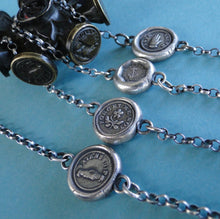 Load image into Gallery viewer, Antique Wax seal Amulet, bracelet, Love, Truth, various sizes, sterling silver.