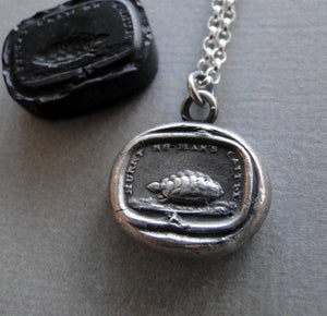 Patience….. hurry no mans cattle….. antique wax letter seal pendant, sterling.