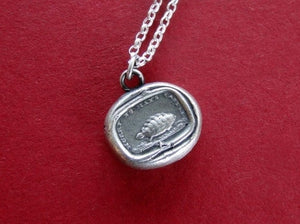 Patience….. hurry no mans cattle….. antique wax letter seal pendant, sterling.
