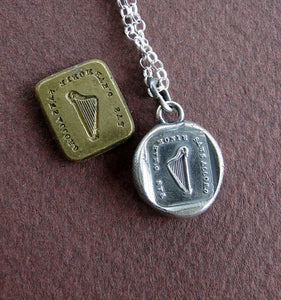 Harp pendant.  antique wax letter seal pendant. Harmony pendant for musician or Irish interest.