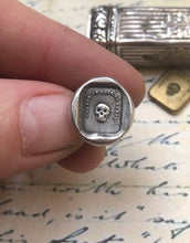 Load image into Gallery viewer, skull tie tack - sterling skull wax seal pin - &#39;as you are so once was I&#39;. memento mori.  antique wax letter seal.