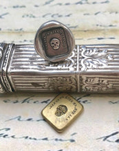 Load image into Gallery viewer, skull tie tack - sterling skull wax seal pin - &#39;as you are so once was I&#39;. memento mori.  antique wax letter seal.