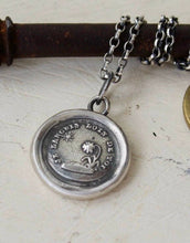 Load image into Gallery viewer, Long distance love, I miss you.....  Without you I languish.  Antique wax letter seal necklace. Sterling amulet,