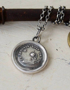 Long distance love, I miss you.....  Without you I languish.  Antique wax letter seal necklace. Sterling amulet,