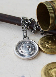 Long distance love, I miss you.....  Without you I languish.  Antique wax letter seal necklace. Sterling amulet,
